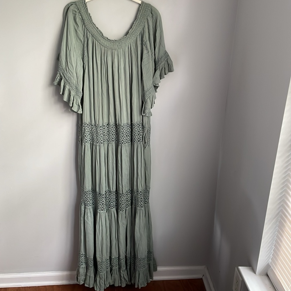 Free People Sage Green Off-Shoulder Maxi Dress - Picture 4 of 8